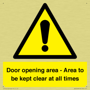 Door opening area - Area to be kept clear at all times